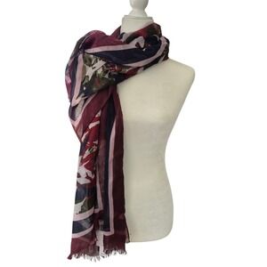 Lands End Womens Scarf Floral Geometric Fringe Lightweight Wrap Tiled Leaf NEW
